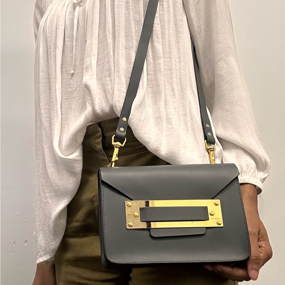 NEW Sophie Hulme Leather Crossbody Bag with Gold Accents - Picture 2 of 6
